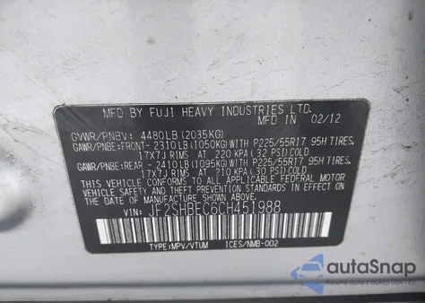 2012 Subaru Forester 2.5X Limited из США, поврежденный, VIN JF2SHBEC6CH451988